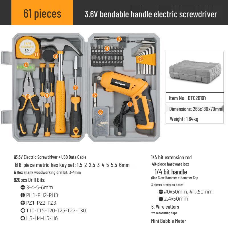 3.6V USB Rechargeable Electric Screwdriver Set with Lithium Battery and Rotatable Handle