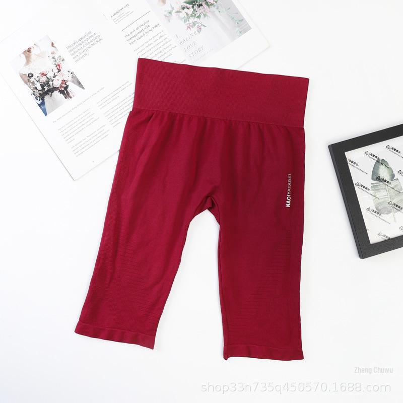 

Женские шорты для йоги и бега с высокой талией и эффектом персикового лифтинга One Size (Recommended for 85-140 kg) вино красного