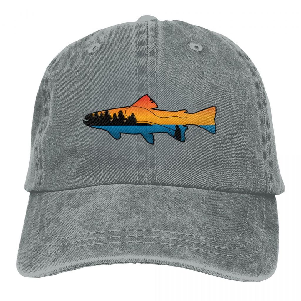 Fly Fishing Sunset Baseball Cap Fishing Lover Vintage Baseball Hats Unisex Outdoor Adjustable Dad Hats Cap