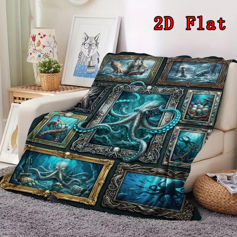Octopus Art Gallery 2D Flat Pattern Flannel Blanket, High quality All Seasons, Home Decor, Warmth and Comfort, Perfect for Christmas Gifts.