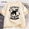 Funny Black Cat Tshirts Cotton Causal Loose Tshirt Printed Round Neck Short Sleeve Cat Lover T Shirt Harajuku Streetwear