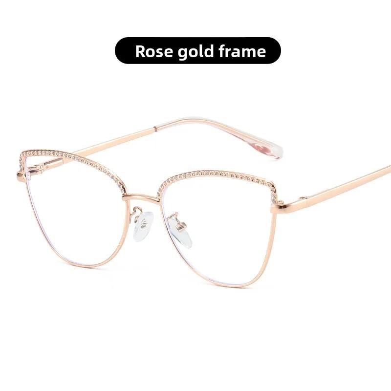 Metal Frame Cat Eye Eyeglass Diamond Bordered Anti Blue Light Glasses Fashionable Vintage Women Eyewear