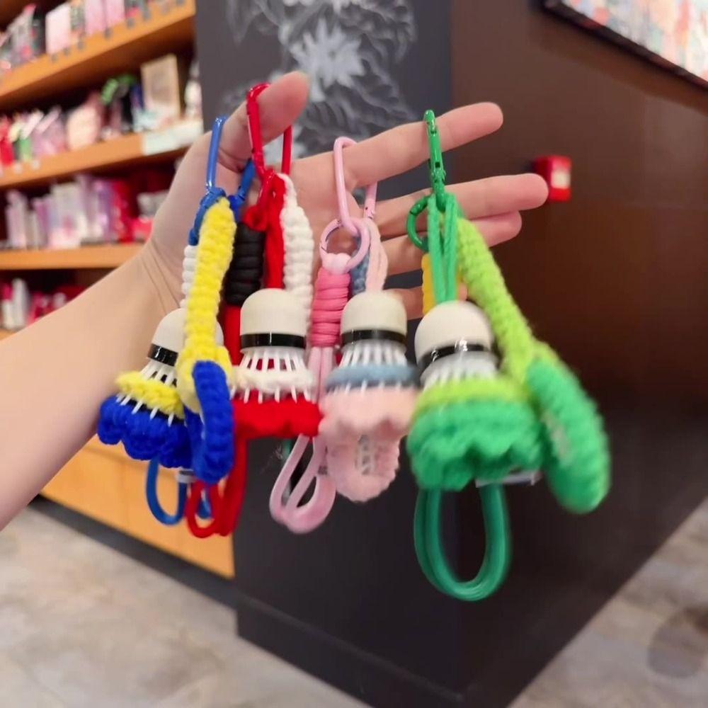 Bright Color Crochet Badminton Keychain Mini Car Keyring Knitted Badminton Pendant  Backpack Decor