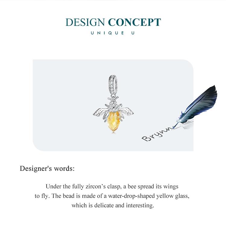 BAMOER 925 argint sterling galben albină agățată mărgele drăguță insectă pandantiv pentru femei colier brățară