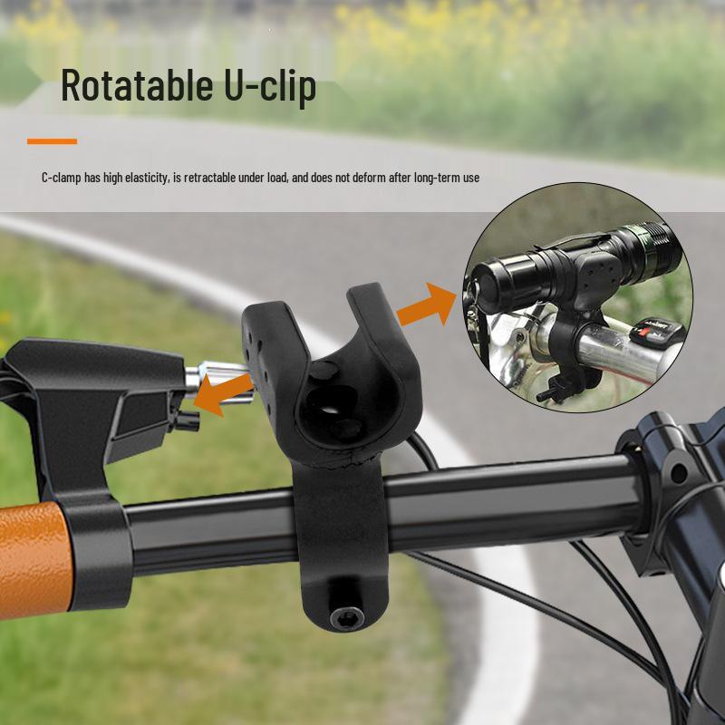 360° Rotating Bicycle Flashlight Mount - U-Shaped Clip for Outdoor Cycling