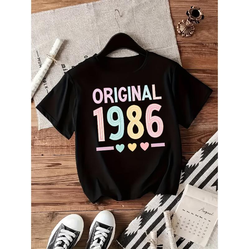 

Original 1986 T Shirt Women 40th Birthday Gift Graphic Tees Retro Colorful Letter Print Tops Summer Short Sleeve ONeck Shirt S