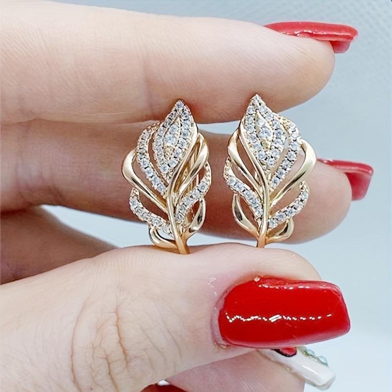 

Exquisite Luxury Shining 5A Zircon Leaf Wheat Ear Stud Earrings for Women Korean High Quality Stainless Steel Jewelry Accessory золотий