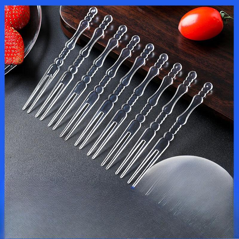 Transparent Fruit Forks, Disposable Plastic Fruit Skewers, Crystal Bamboo Joint Forks, Cakes, Pastries, High Appearance Level Bamboo Skewers