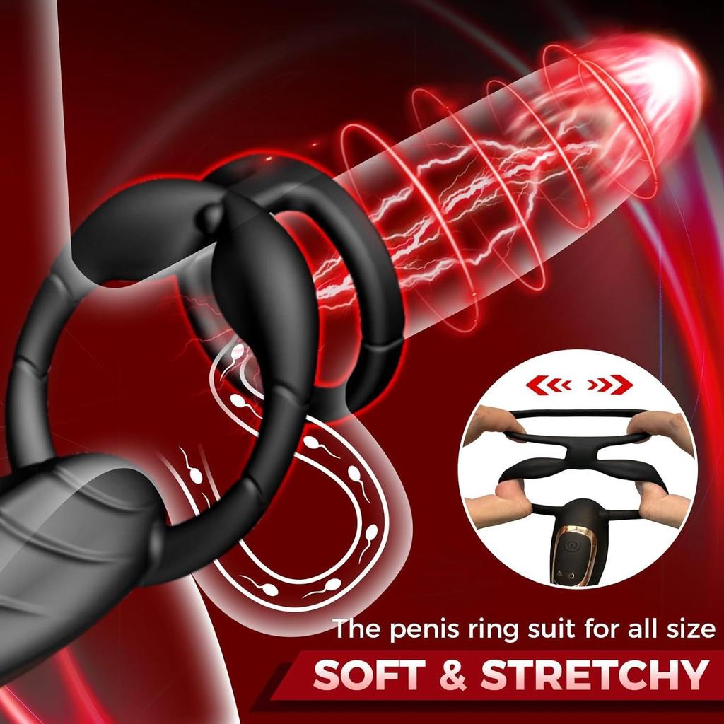 Male Penis Ring Vibrator for Male Double Ring Anal Plug Delay Ejaculation Perineum Stimulator Prostate Massager Adult Sexy Toys