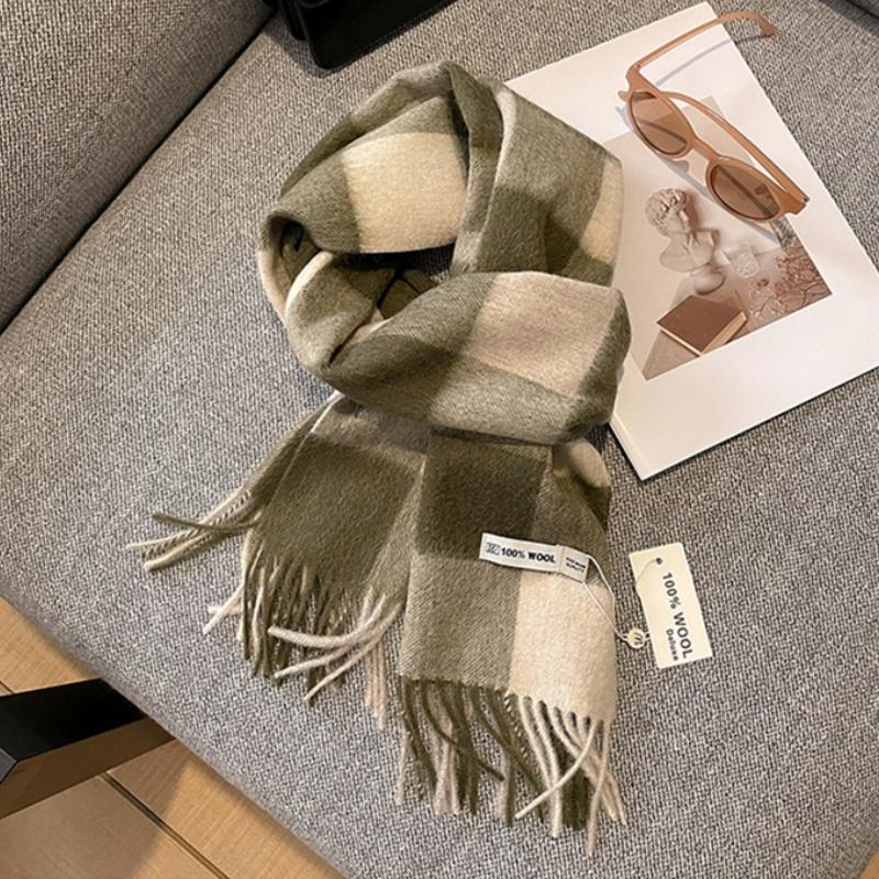 Wool Luxury Women Scarf Fashion Winter Daily Outfits Plaid Scarves Tassel Shawls Pashmina Lady Wrap Hijab Neckerchief