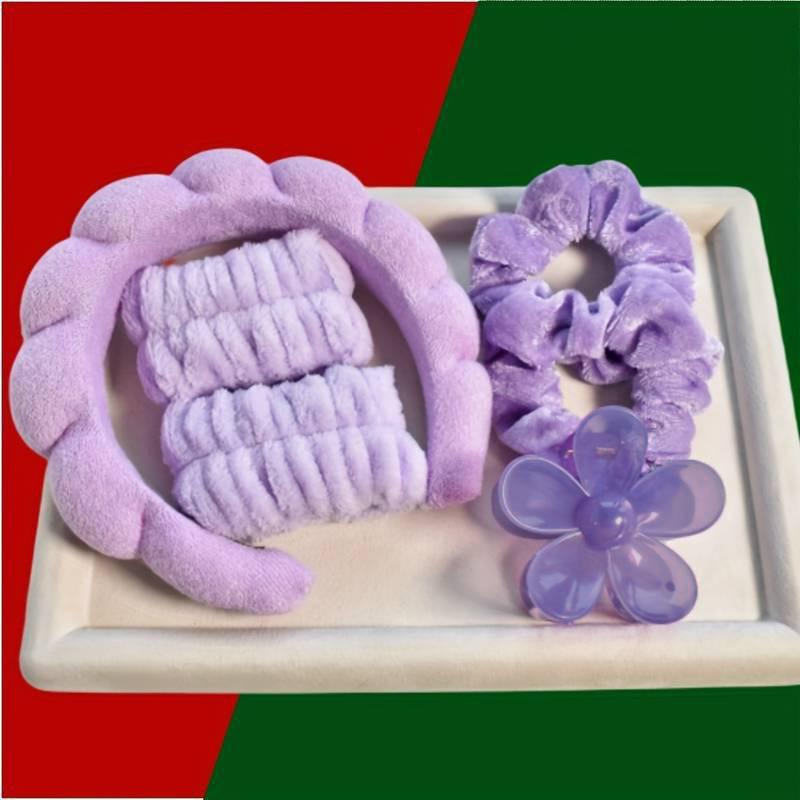 Wash Face Headbands For Women Coral Fleece Hair Bands Cuff Waterproof Bands Absorbent Wristbands Head Band Hair Accessories Set