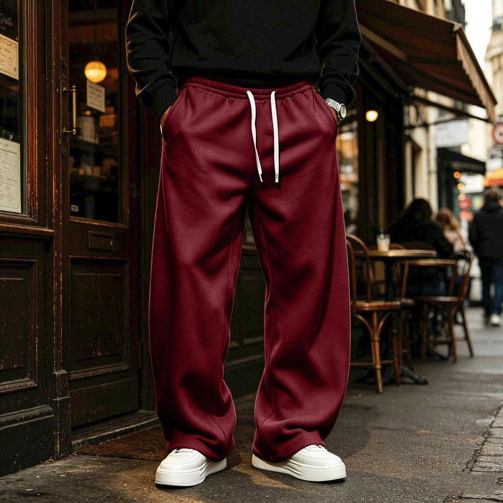 Herren - Gefütterte Jogginghose, Farbe Locker Geschnitten Gerade Beine mit Elastischem Bund für den Winter