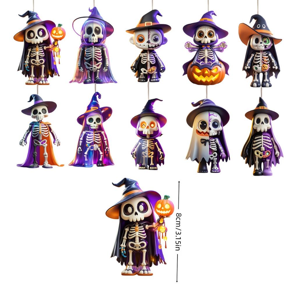 10 Pendentifs en bois à design graphique 2D sur le thème d'Halloween, décorations d'Halloween pour les fêtes d'Halloween, les événements et les réunions de famille, cadeaux idéaux