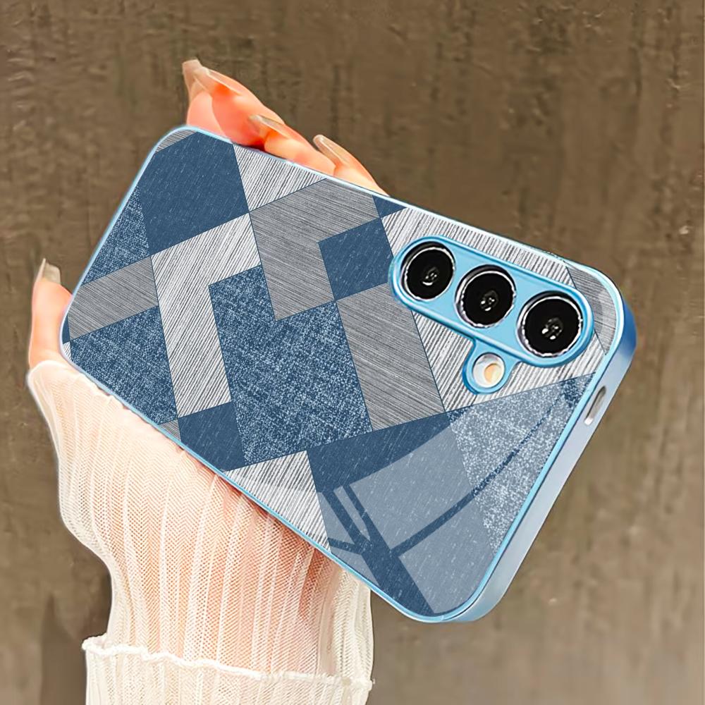blue check pattern PhoneCase for Samsung Galaxy S26 S25 S24 S23 S22 FE Ultra Plus Built-in glass feel bare machine Men women