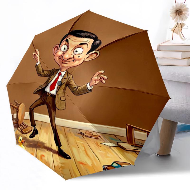 1pc Mr Bean In Ufo Automatic Umbrella Compact Durable 8 Rib Design Durable Plastic Iron Travel Essential Outdoor Accessory Spiritual Gift Y2