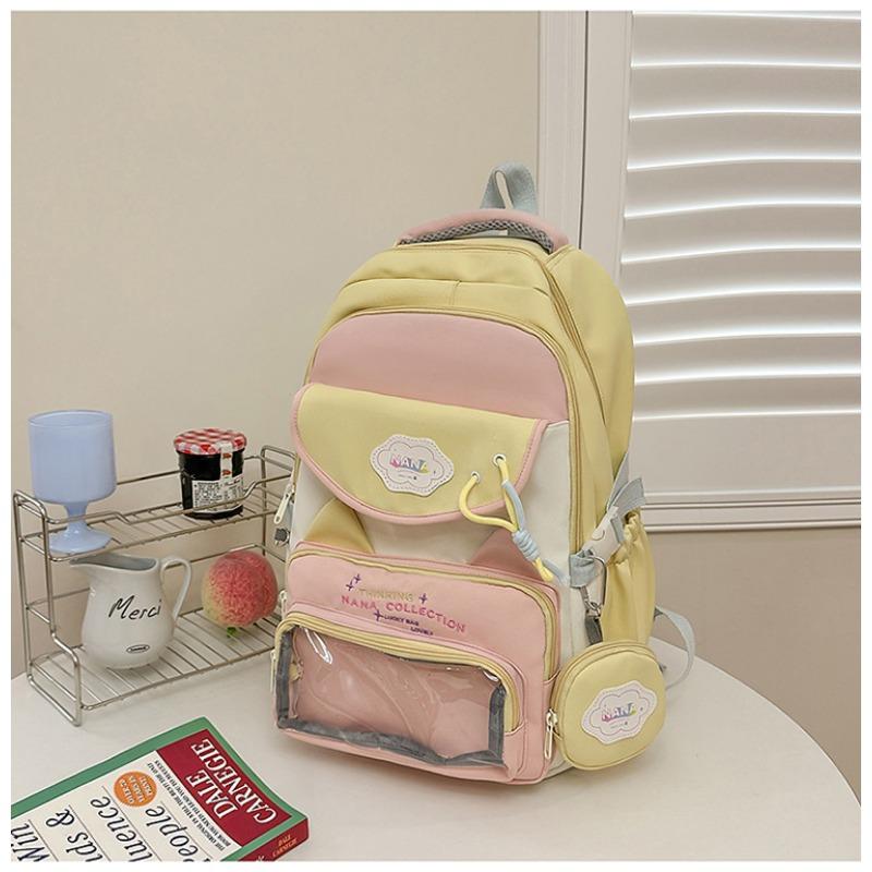 

Большая вместимость Легкий и универсальный Болевой мешок Милый контрастный рюкзак в студенческом стиле .