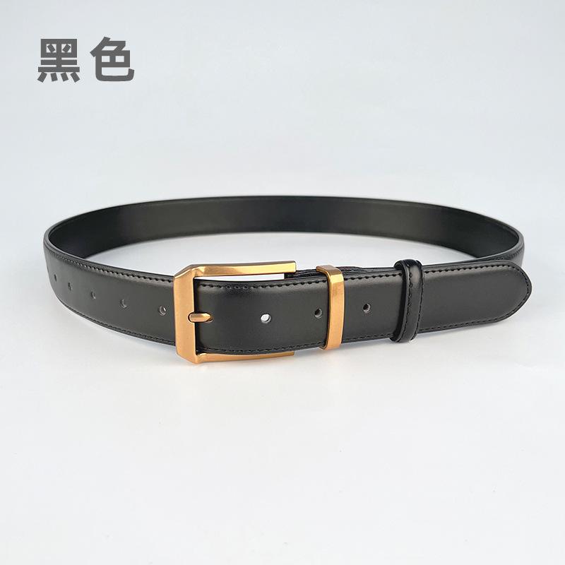 

Кожаный женский ремень из коровьей кожи, простой, подходящий к джинсовой юбке, свитеру, куртке, женский ремень с пряжкой-иголкой, ширина 3,3 см. 105cm чёрный
