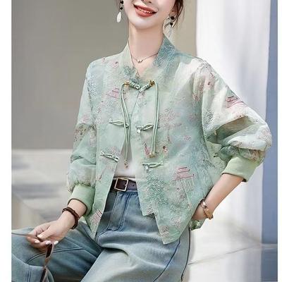 Jasje in Chinese stijl met Franse borduursels, kort model, losse pasvorm, zonwerend, klein topje