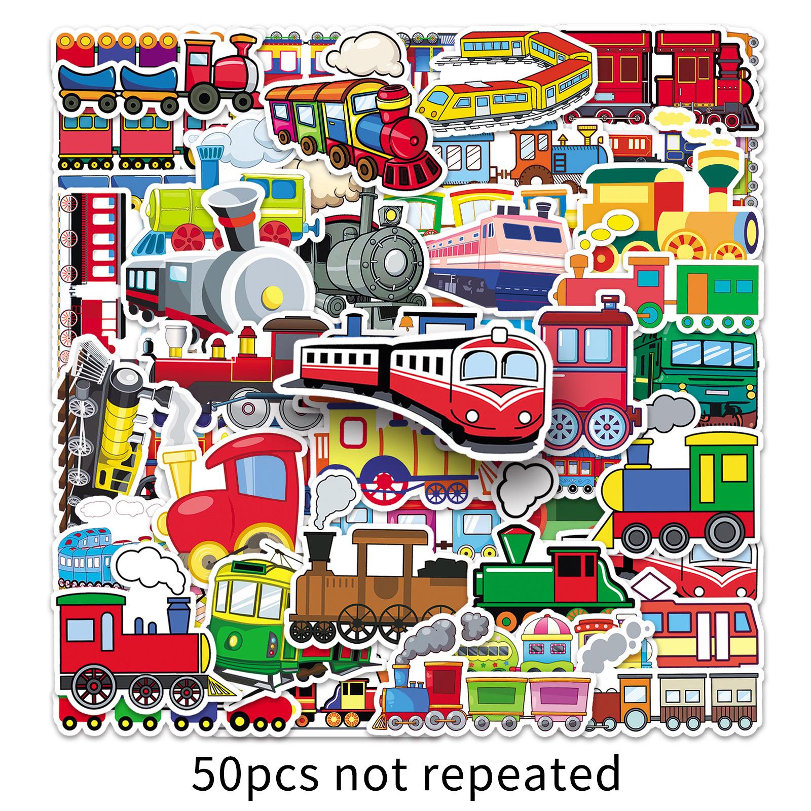50PCS Cartoon Train Stickers: Cute Transportation-Themed Decals for Water Cups & Notebooks