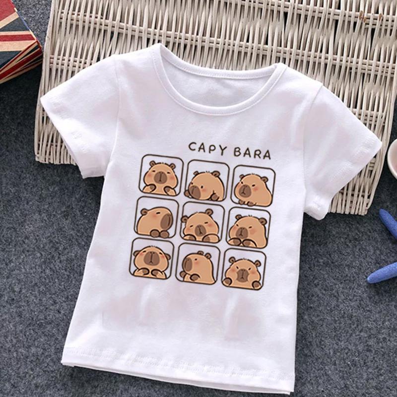 

Детская одежда Kawaii Cartoon Capybara Print Short Sleeve Football Футболка Cute Capybara Lover Gift Animal Capybaras Harajuku Tshirt 130cm