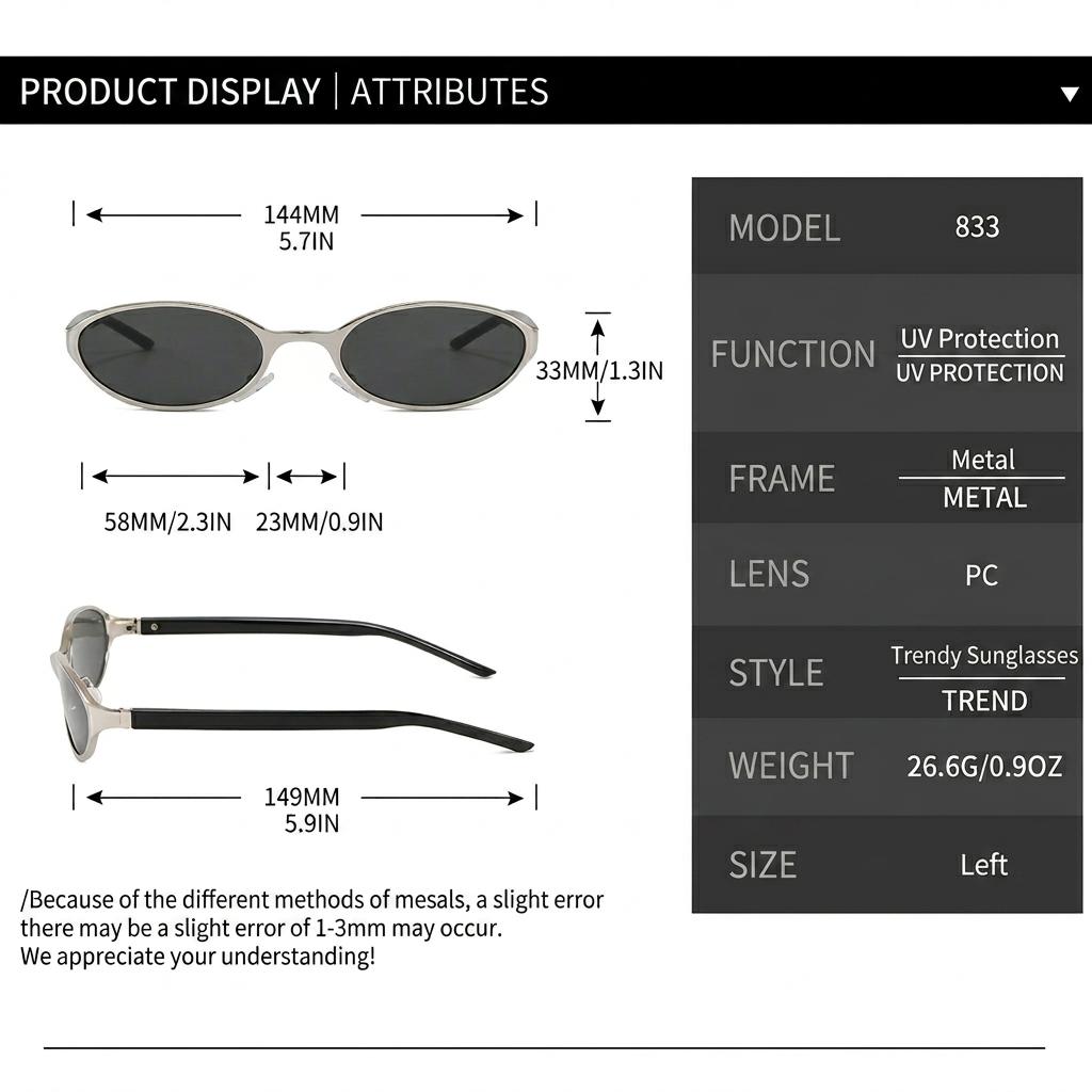 Vintage Oval Small Frame Metal Sunglasses For Women Uv400 Protection Retro Trendy Narrow Sunglasses For Outdoor Cycling Driving