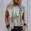 Printed T-shirt Painting Round Neck Women's Short Sleeved Casual T-shirts Vintage Top