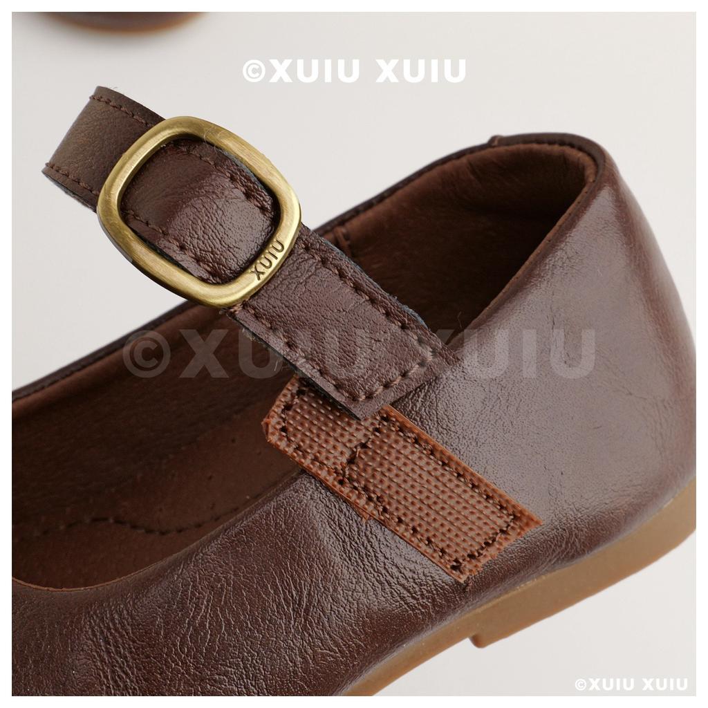 XSHX "Barn Style" London Style Children's Leather Shoes Spring and Autumn Velcro Retro Wide Last [Wenzhou Shoes]