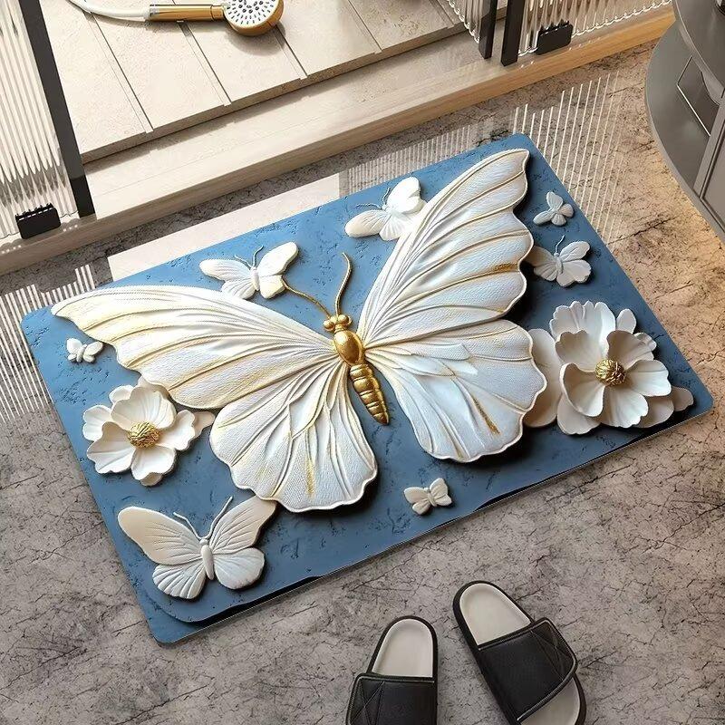 VIKAMA Minimalist Butterfly Quick Drying Anti-Slip Floor Mat for Bathroom Entrance - Non-Slip Carpet Mat