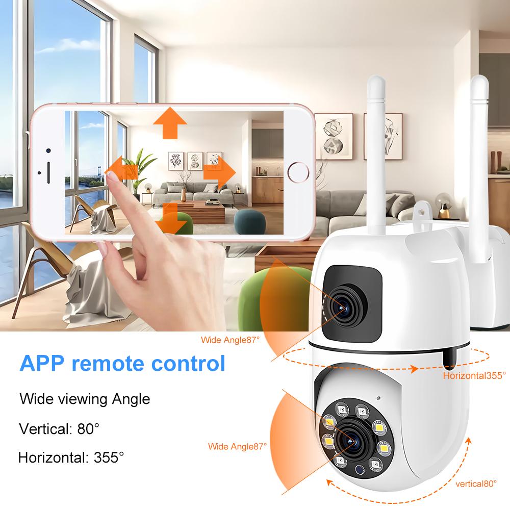 8MP Dual Lens IP Camera Dual Screen WiFi Cameras PTZ Outdoor Color Night Auto Tracking CCTV Security Protection Surveillance Cam