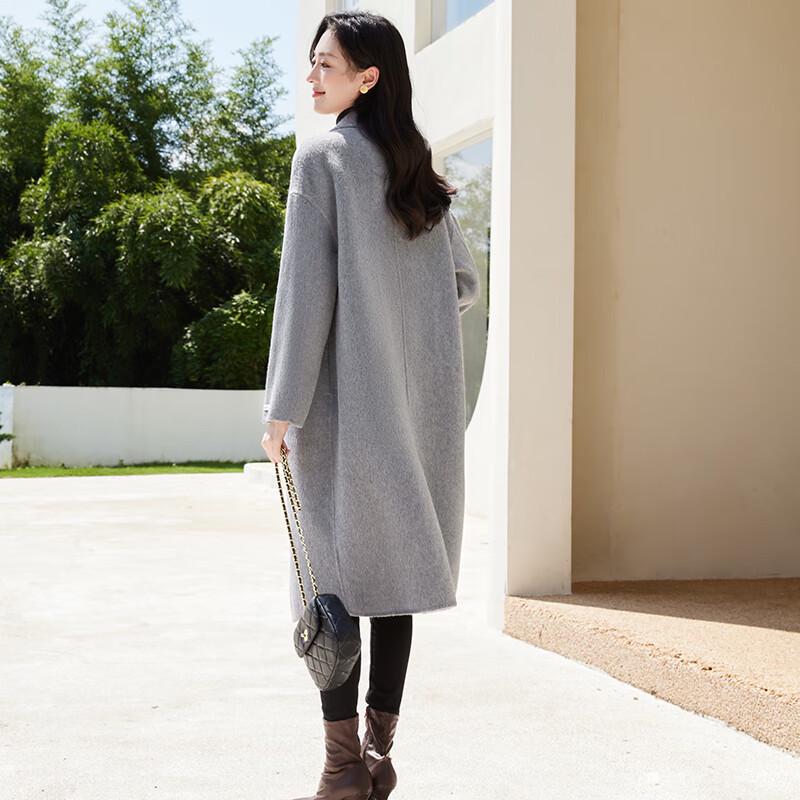 VICTORIA&VERA Women's Elegant Double-Breasted Mid-Length Wool Blend Coat