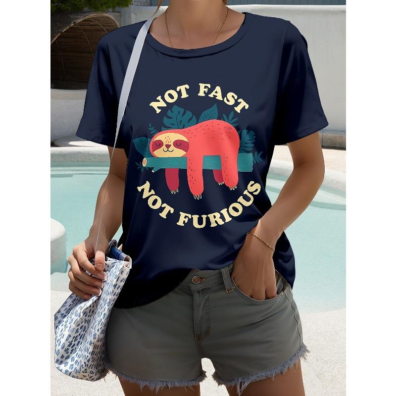 Women's T-sleeve funny retired animal letter pattern printing fashion casual round neck short-sleeved women's clothing