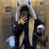 American Style Winter Cotton Jacket Cat Ear Faux Fur Hooded Coat Thicken Fleece Lined