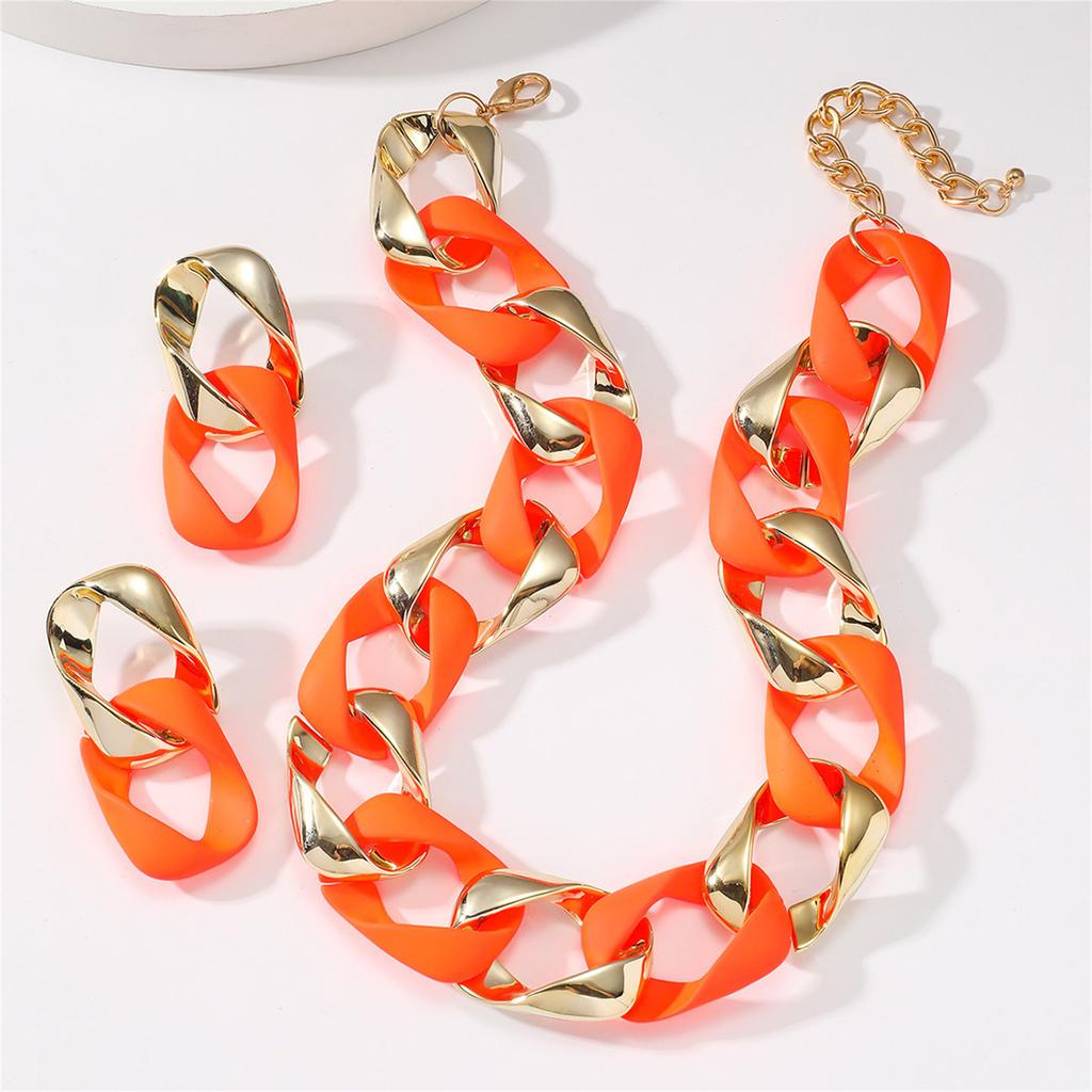 Women Colorful Earrings and Necklace Set Geometric Hip Hop Women Neck Jewelry Daily Wear Jewelry Set for Any Occasion