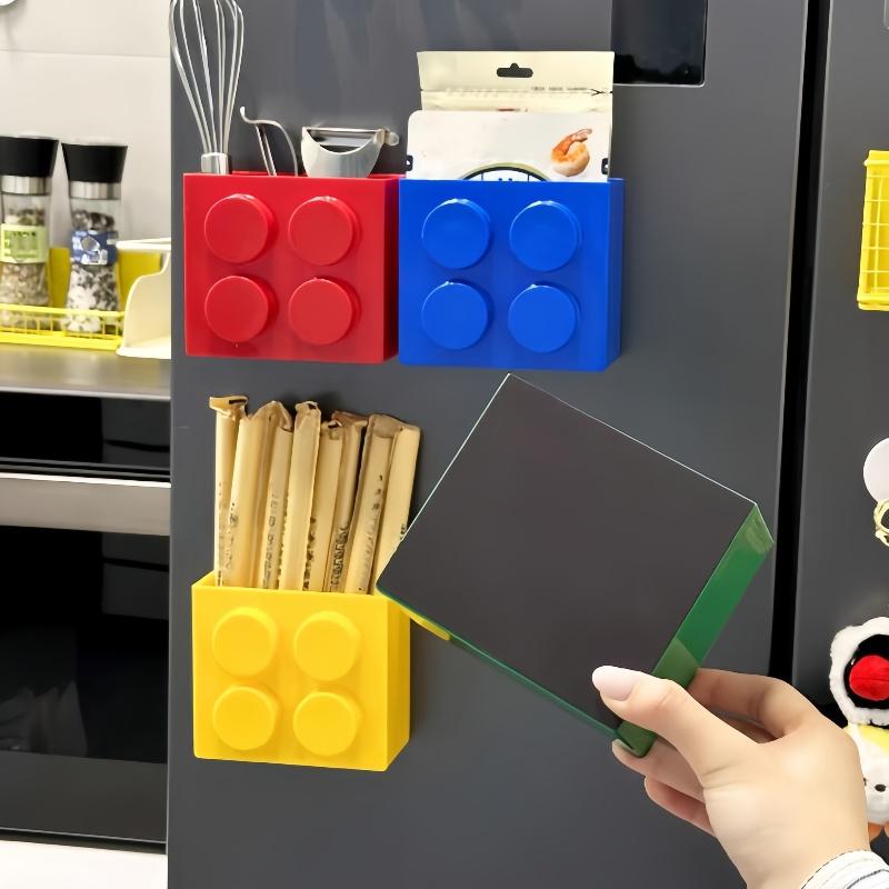 1PC building block magnetic refrigerator storage box, DIY decorative shelf, suitable for stationery, blackboard erasers, straws,