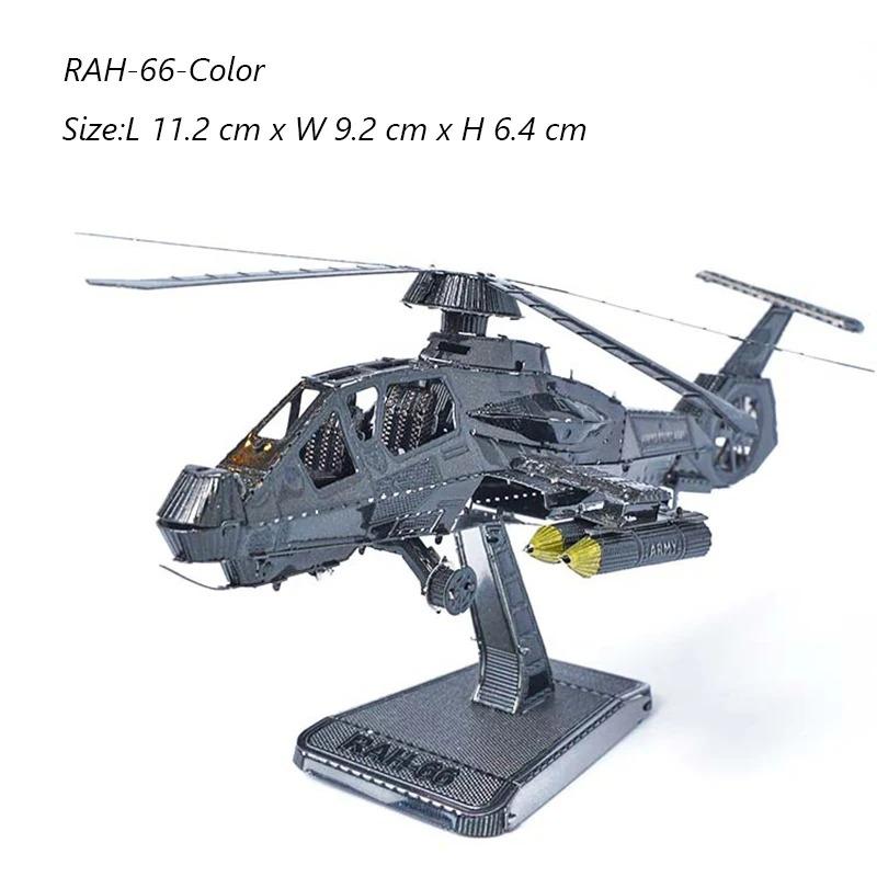3D Metal Puzzle Comanche Rah-66 Attack Helicopter Diy Handmade Assembly Model Puzzles Building Blocks Toys For Kids