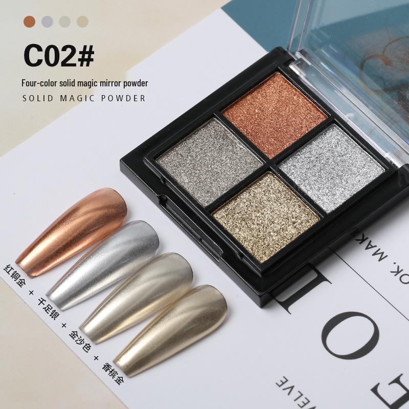 

4-Color Nail Art Glitter Set: Solid Pearlescent, Matte, Magic Mirror Powder