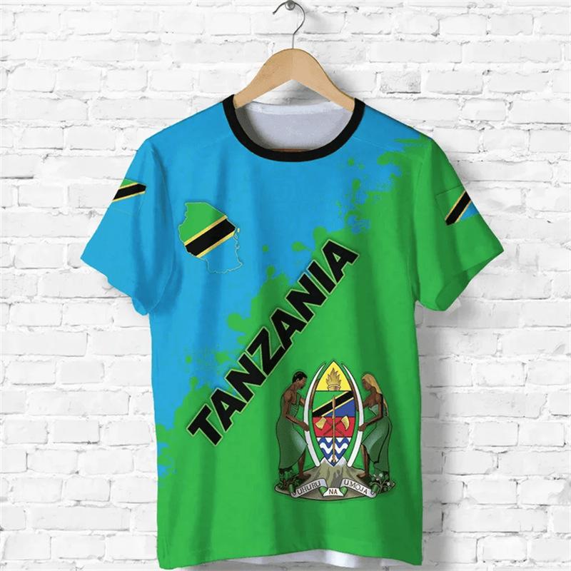 Tanzania Flag Print Short Sleeve T-shirt, Stylish National Pride Casual Tee