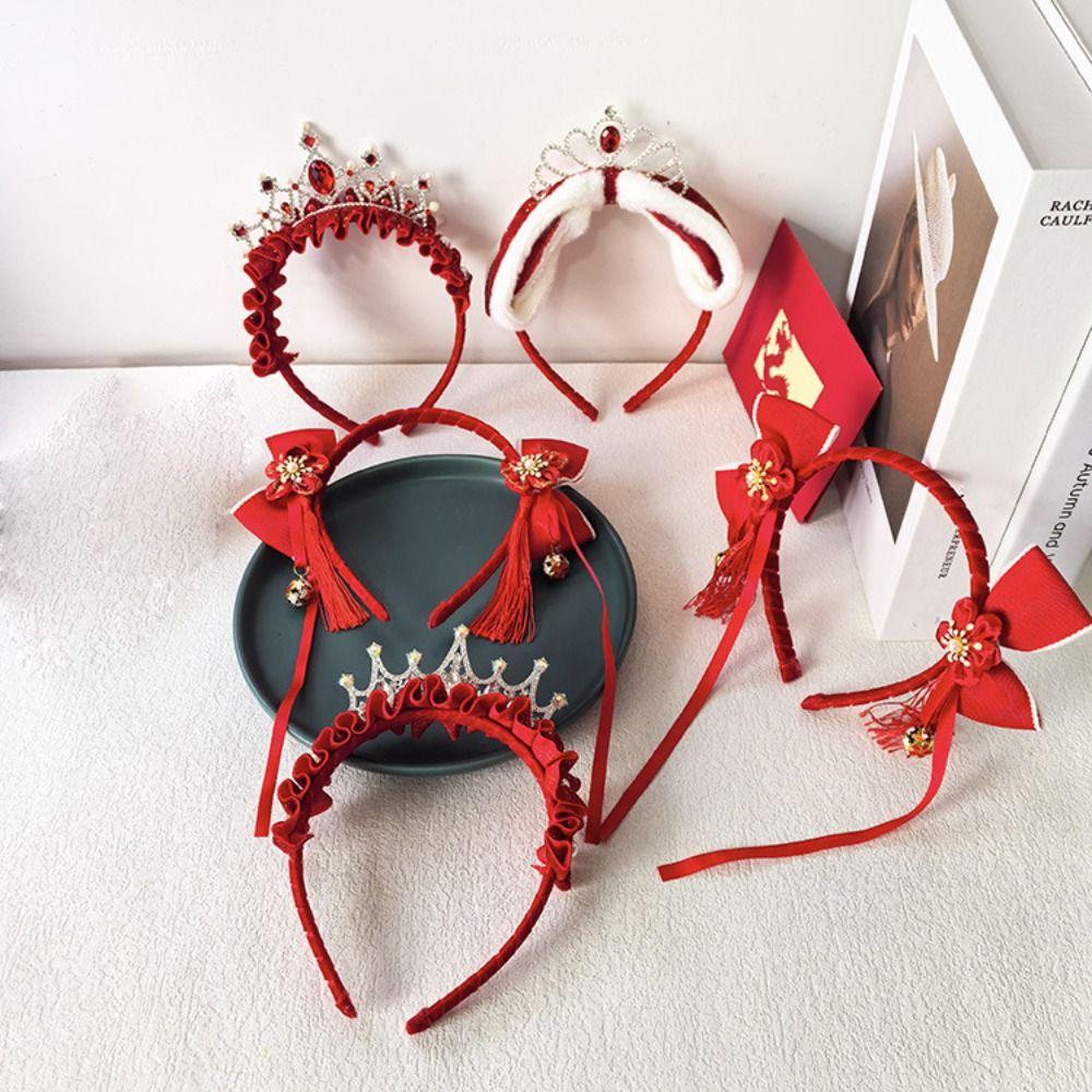 Tassel Chinese New Year Headband Red Hanfu Hairband All-match Crown Headwear  Children
