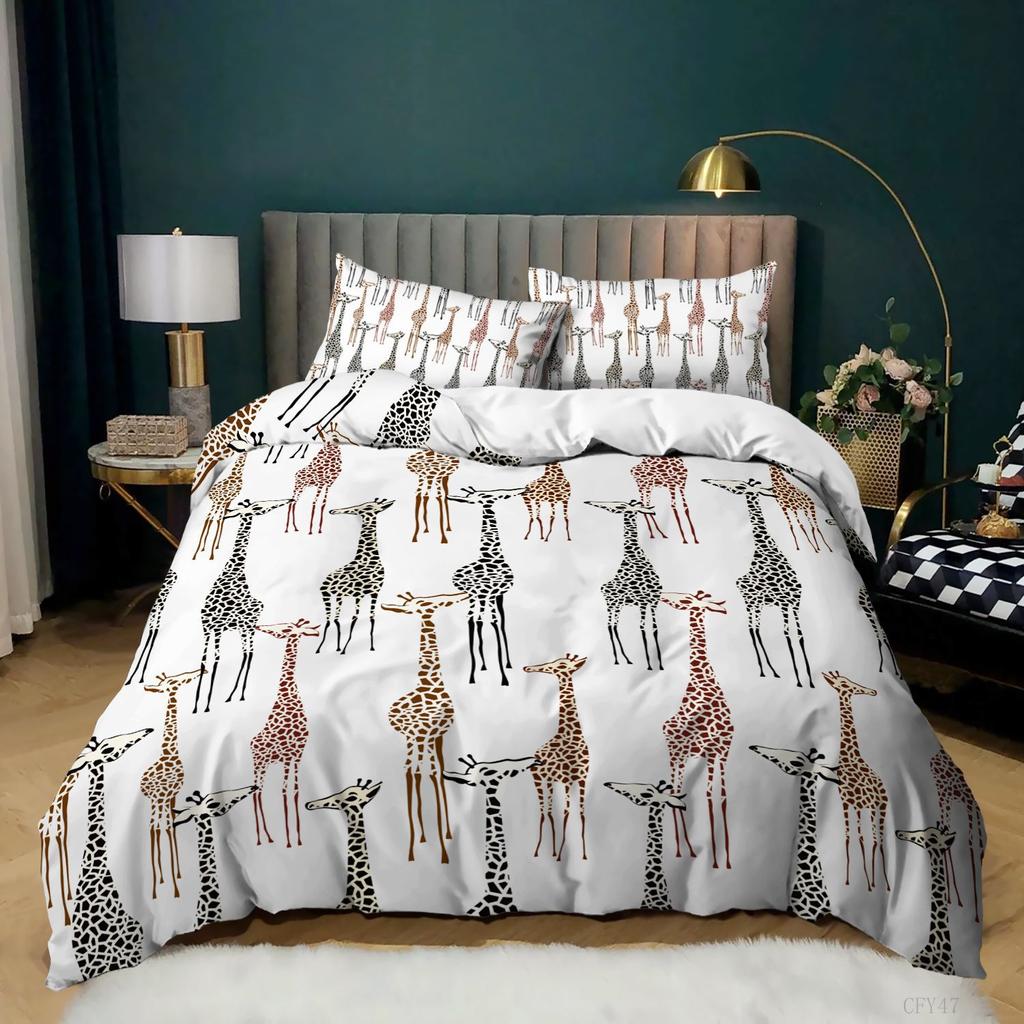 Giraffe Elk 3D Digital Printing Quilt Set Bed Three-piece Set