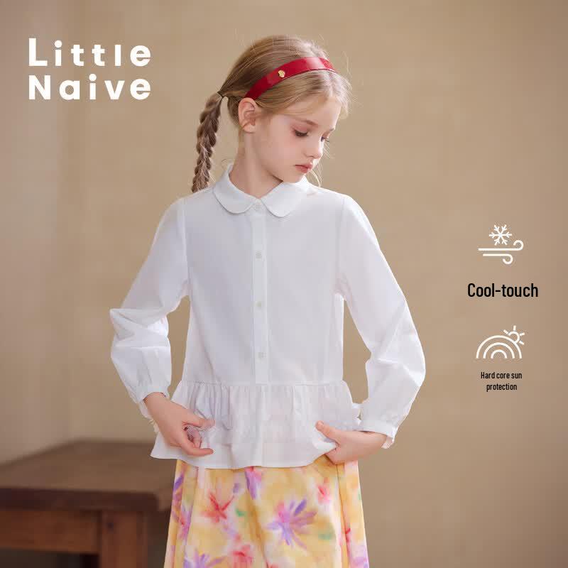 Little Naive Girls Lyocell Ruffle Doll Collar Long Sleeve Top 130