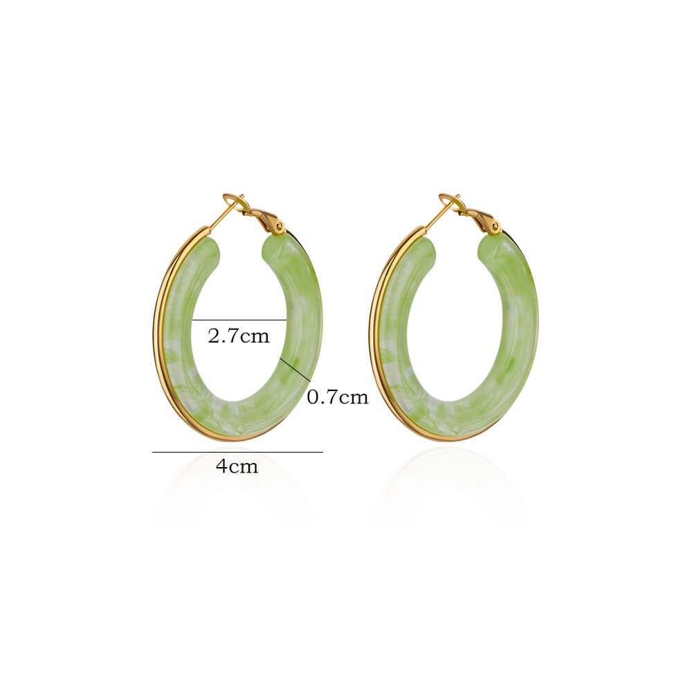 Boho Grüne Acryl-Creolen für Damen Goldfarbene Edelstahl-Rundohrringe Piercing Ohrschmuck Zubehör