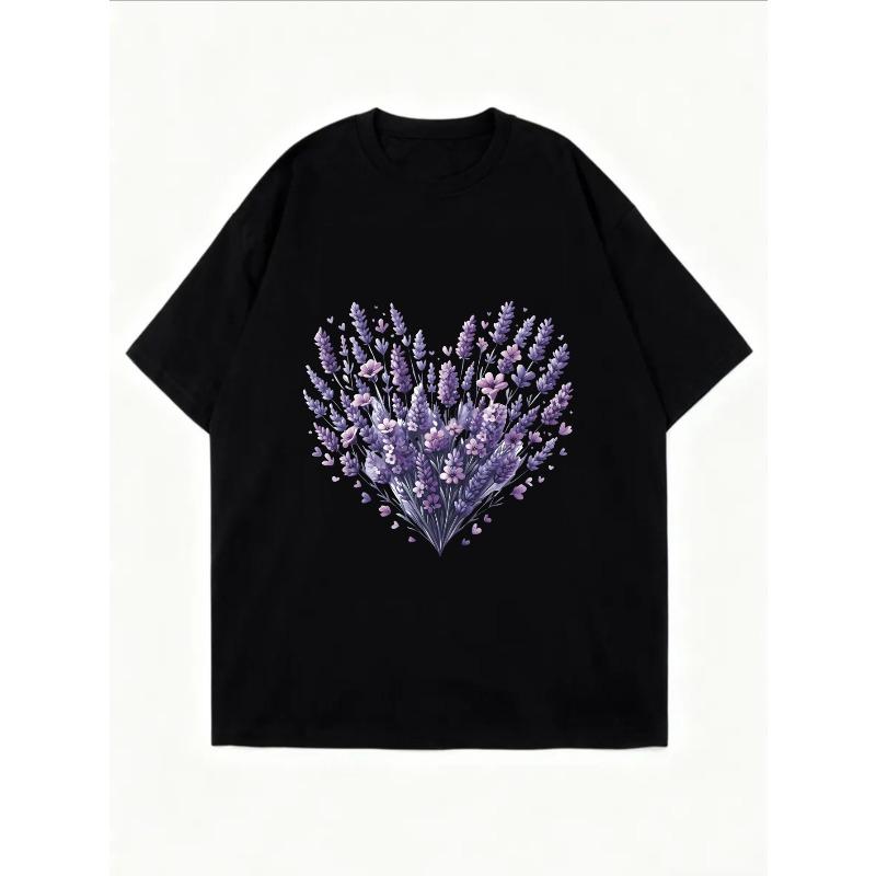 Lavender Heart Print Oversized T Shirt White Floral Design For Casual Wear And Everyday Outfits
