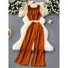 Fashion Niche Style Anti-Aging Outfits Women's Short Crop Top Sleeveless Vest Tops + High Waist Wide Leg Leisure Suit Pants