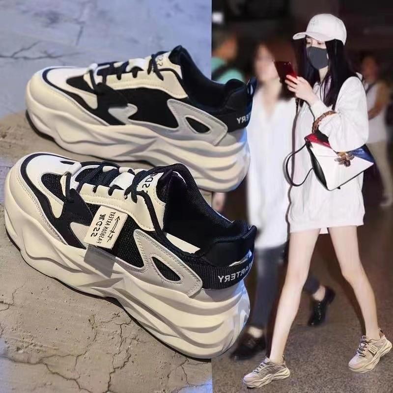 Color Matching Retro Dad Shoes Women's Versatile Platform Leisure Sports Show Feet Small Student Shoes Spot