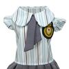 Pet Preppy Dress Shirt Summer Puppy Fly Sleeves Embroidered Badge Tie Striped Dress Top Breathable Pet Costume Outfit Apparel for Small Dogs Cats
