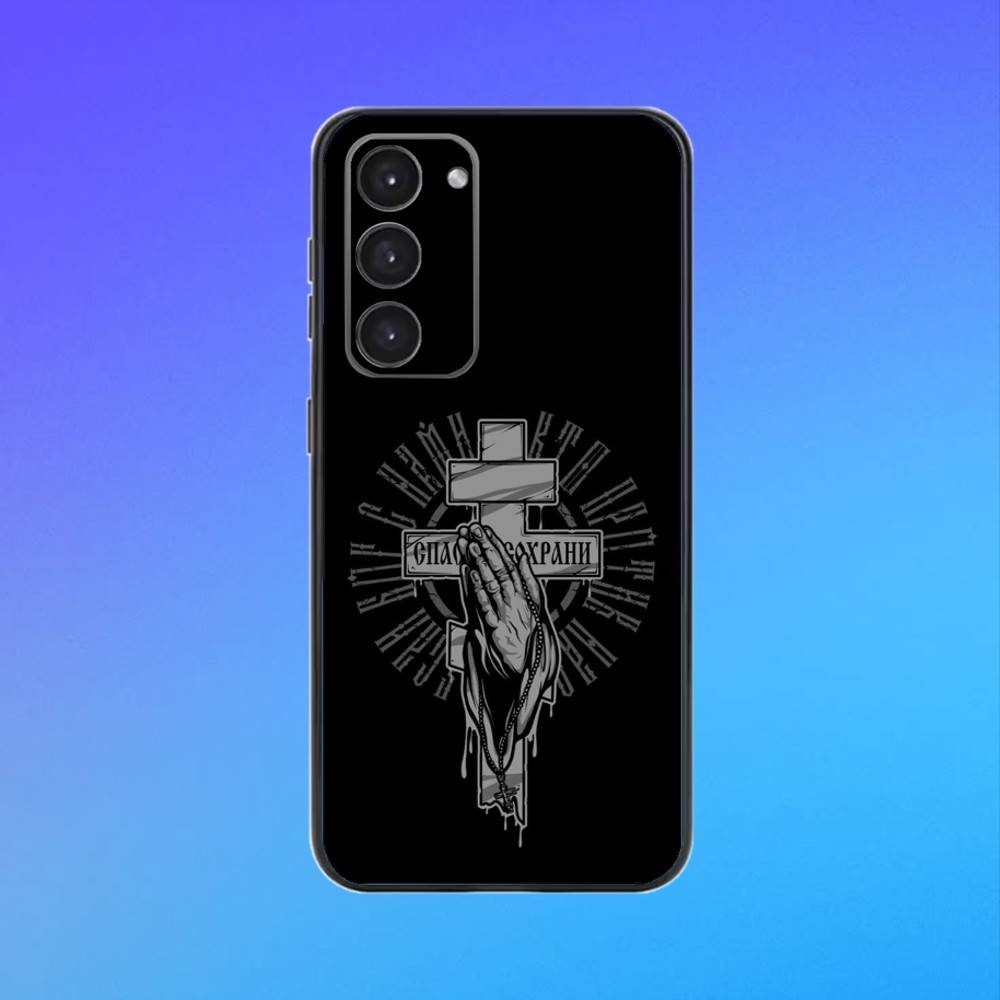 O-Orthodox Cross Icon Phone Case For Samsung A73,A72,A71,A70,A53,A52,A51 Black Soft Case