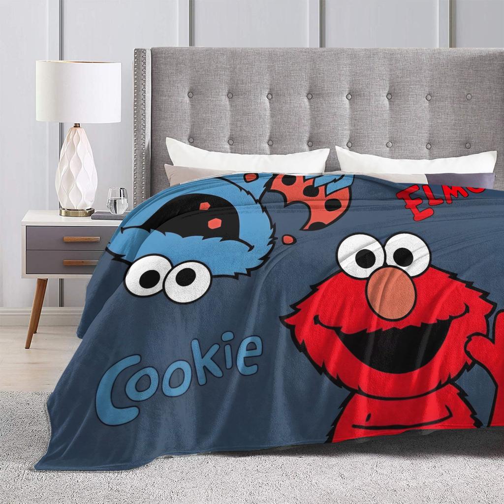 S-Sesame Street Elmo Cookie Wool Blanket Sesame Street Cartoon Comedy Funny Throw Blanket for Home 125*100cm Bedspreads
