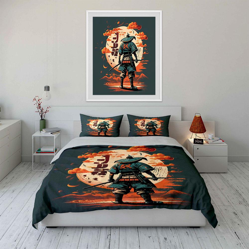 Samurai Art Decor Set Soft Comfortable Duvet Cover Bedding Set Included 1*Duvet Cover & 2*Pillowcases, Gift