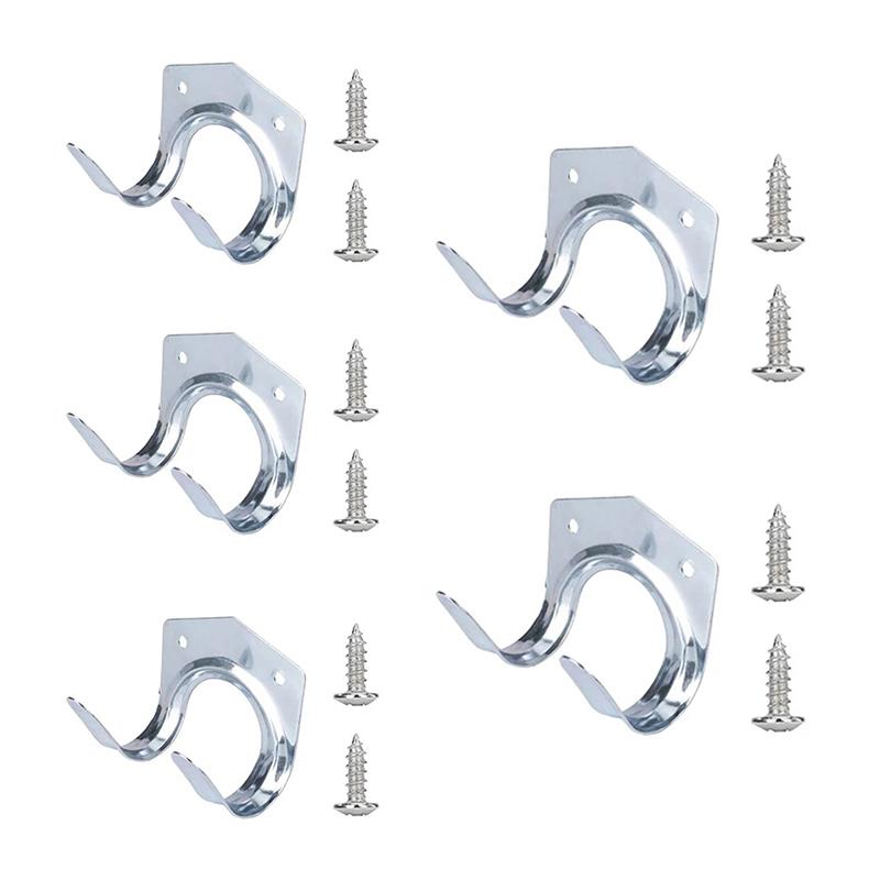5Pcs Heavy-Duty Wall Hook Metal Hanger Holder Double Hooks Garage Shed Hanging Organizer For Garden Kitchen Garage Tool