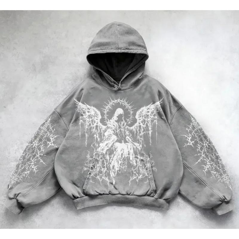 Y2K Retro Punk Digitaldruck Hoodie: American Gothic Paar Sport